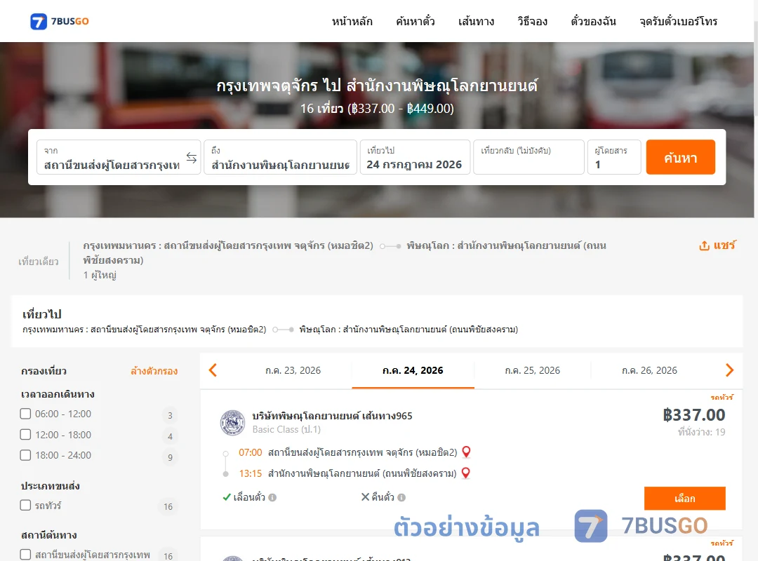 ตัวอย่างผลค้นหา กรุงเทพจตุจักร-สำนักงานพิษณุโลกยานยนต์