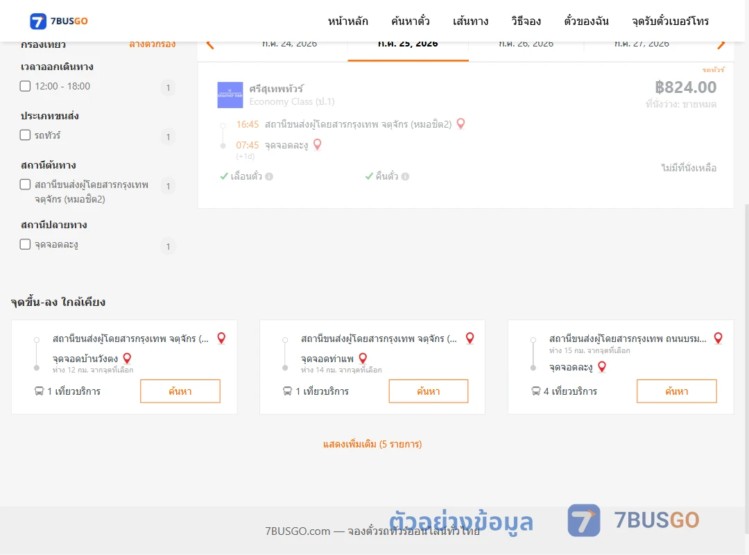 ตัวอย่างผลค้นหา หมอชิต2-ละงู