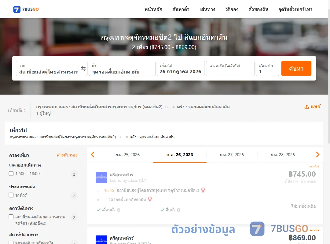 ตัวอย่างผลค้นหา หมอชิต2-สี่แยกอันดามัน