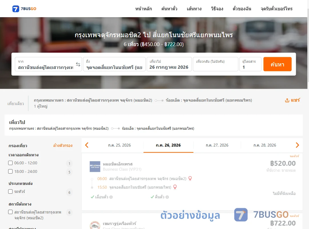 ตัวอย่างผลค้นหา หมอชิต2-สี่แยกโนนชัยศรีแยกพนมไพร