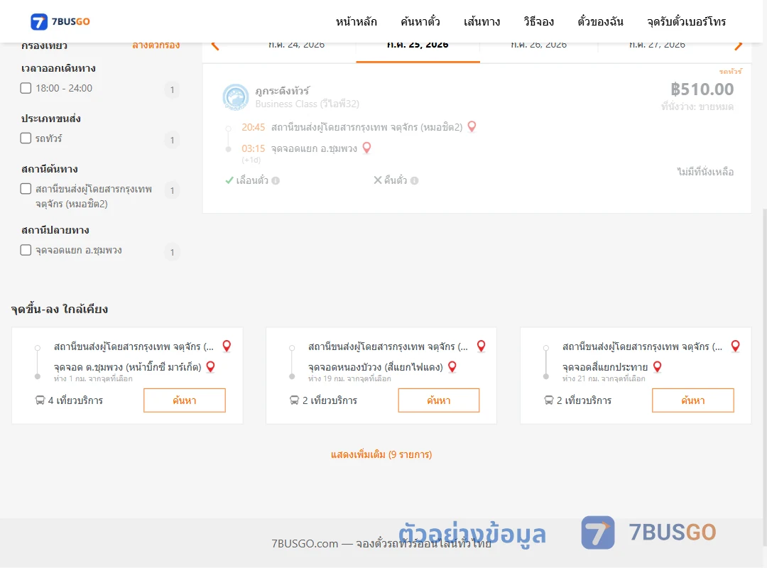 ตัวอย่างผลค้นหา หมอชิต2-แยกชุมพวง