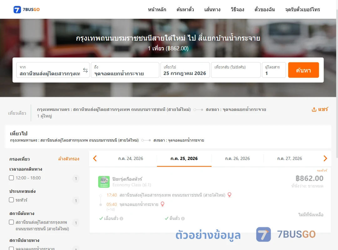ตัวอย่างผลค้นหา สายใต้ใหม่-สี่แยกบ้านน้ำกระจาย