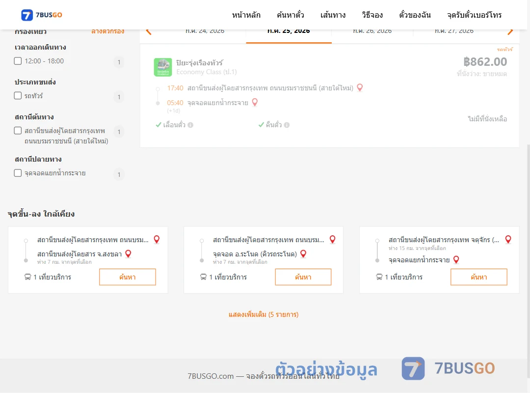 ตัวอย่างผลค้นหา สายใต้ใหม่-สี่แยกบ้านน้ำกระจาย