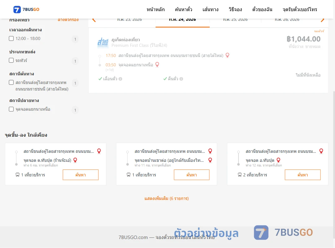 ตัวอย่างผลค้นหา สายใต้ใหม่-แยกนาเหนือ