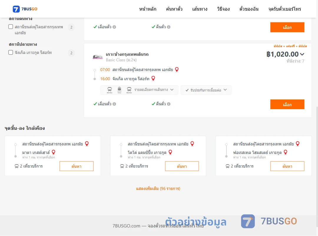 ตัวอย่างผลค้นหา กรุงเทพฯ-จังเกิลเกาะกูด
