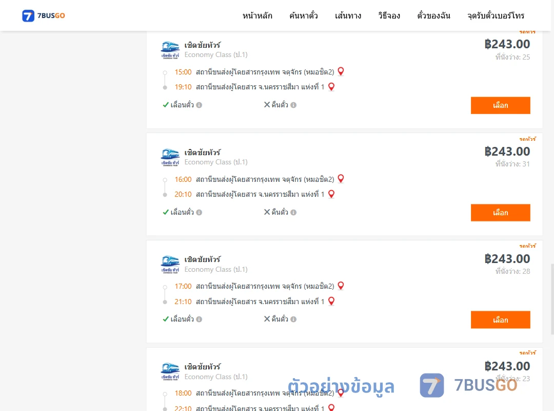 ตัวอย่างผลค้นหา กรุงเทพฯ-นครราชสีมา