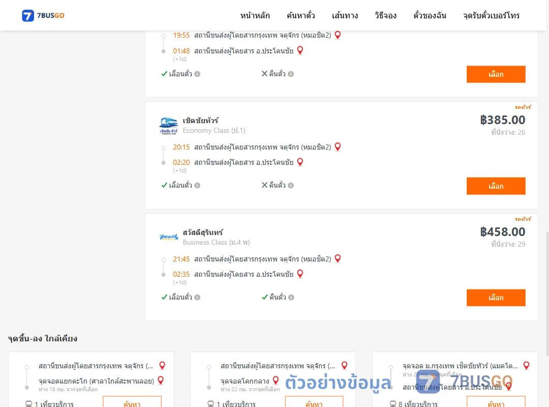ตัวอย่างผลค้นหา กรุงเทพฯ-ประโคนชัย