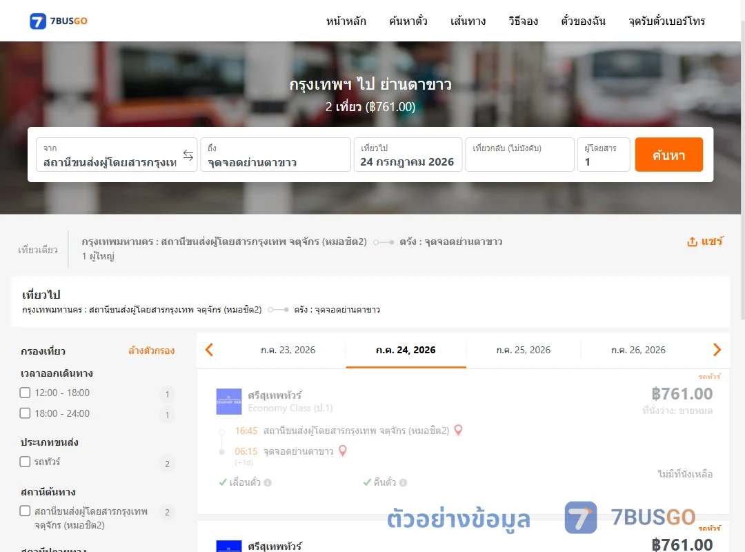 ตัวอย่างผลค้นหา กรุงเทพฯ-ย่านตาขาว