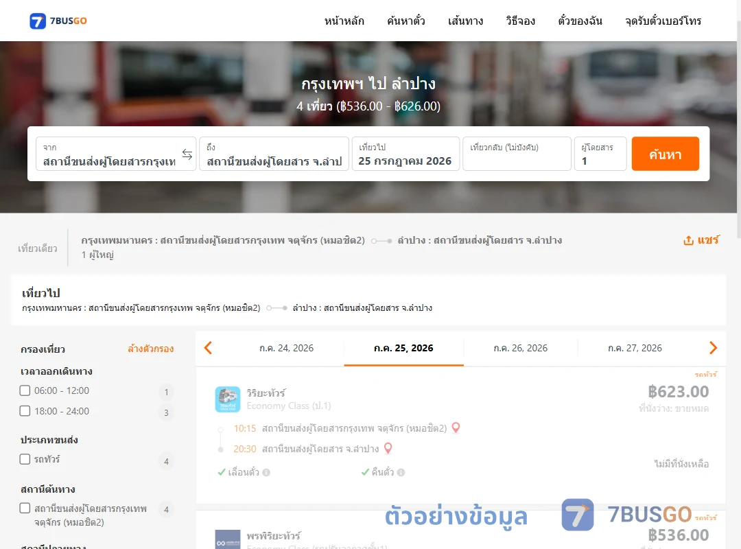 ตัวอย่างผลค้นหา กรุงเทพฯ-ลำปาง