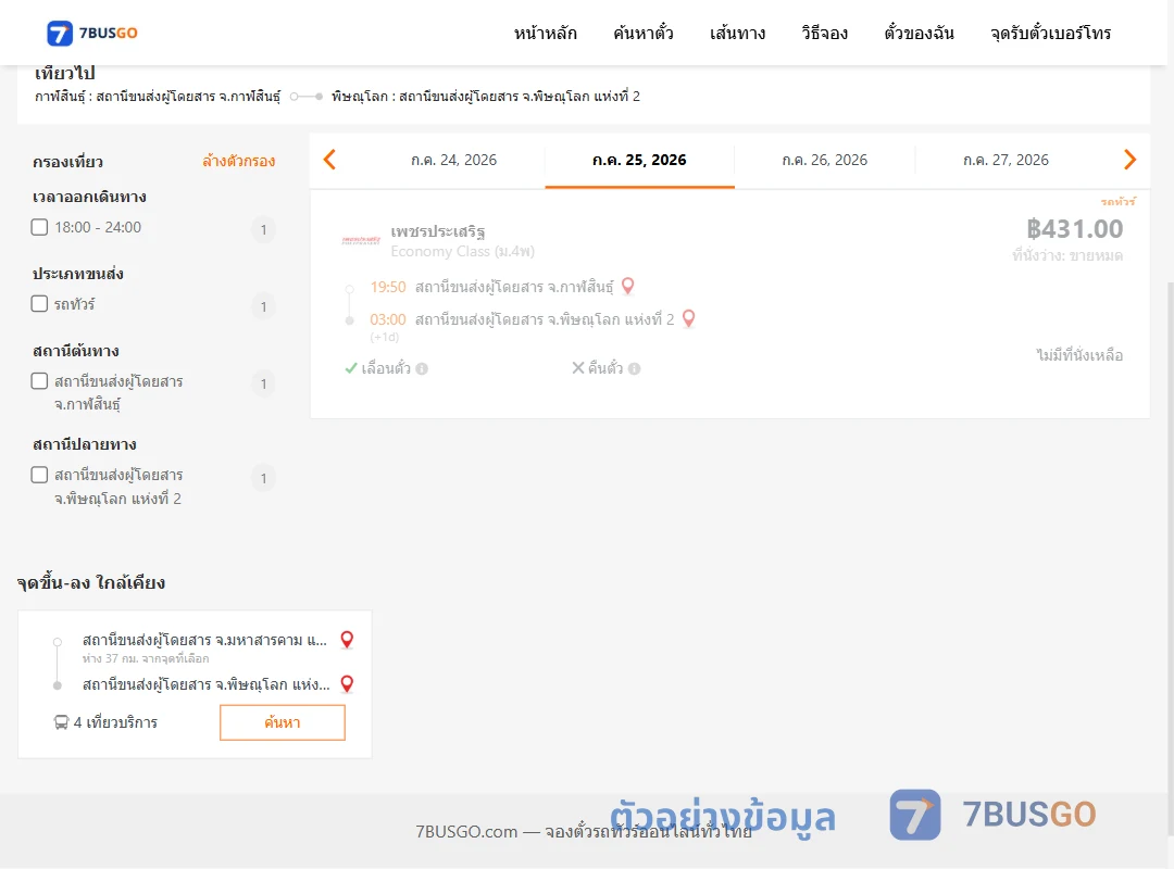 ตัวอย่างผลค้นหา กาฬสินธุ์-พิษณุโลก