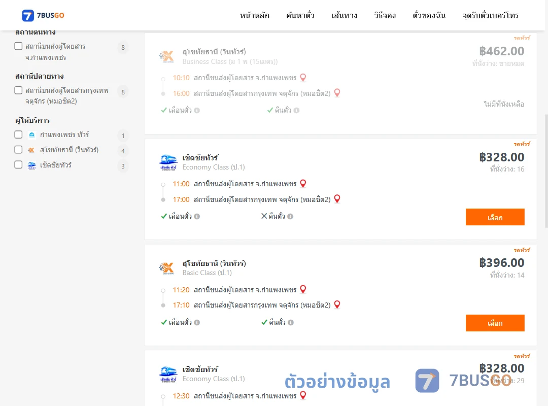 ตัวอย่างผลค้นหา กำแพงเพชร-กรุงเทพฯ
