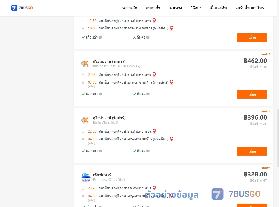 ตัวอย่างผลค้นหา กำแพงเพชร-กรุงเทพฯ