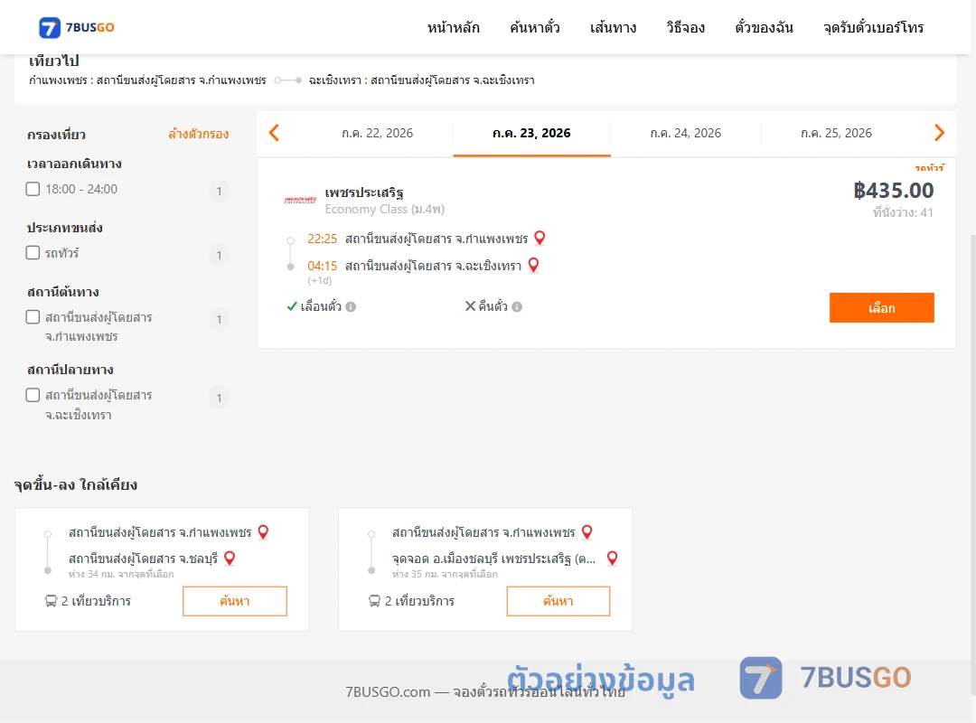 ตัวอย่างผลค้นหา กำแพงเพชร-ฉะเชิงเทรา