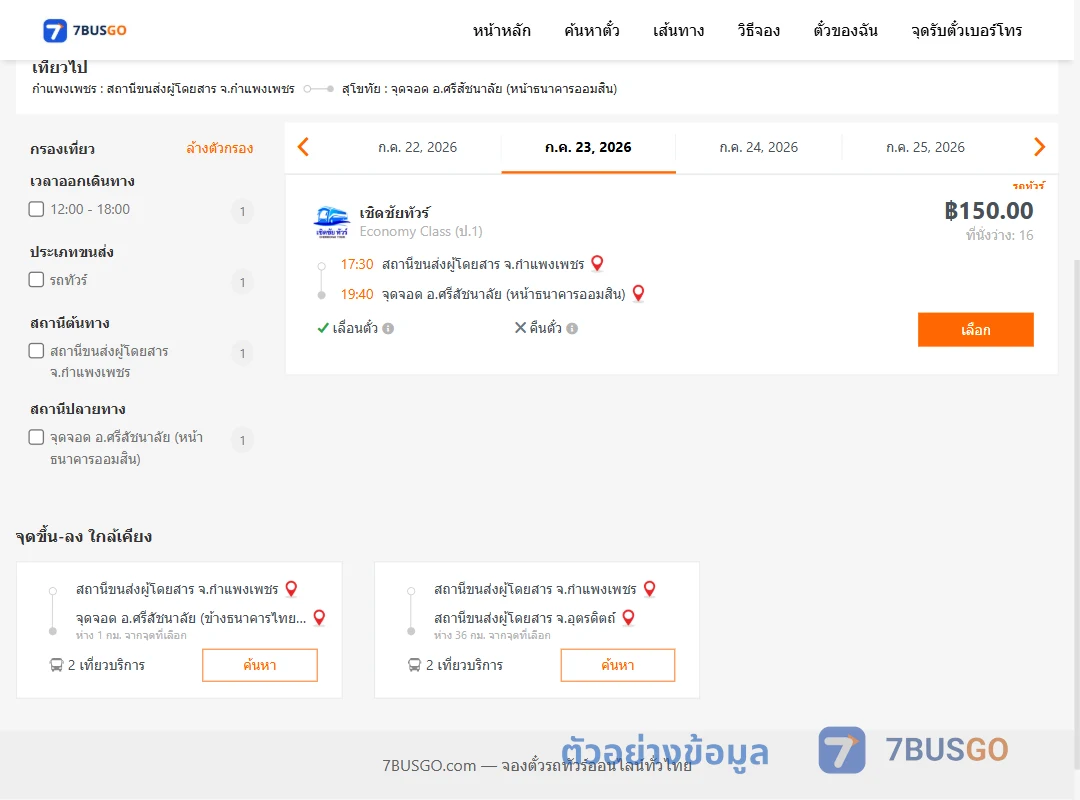 ตัวอย่างผลค้นหา กำแพงเพชร-ศรีสัชนาลัยหน้าธนาคารออมสิน