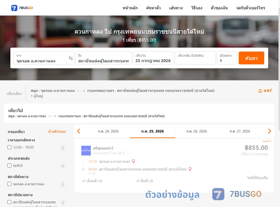 ตัวอย่างผลค้นหา ควนกาหลง-สายใต้ใหม่