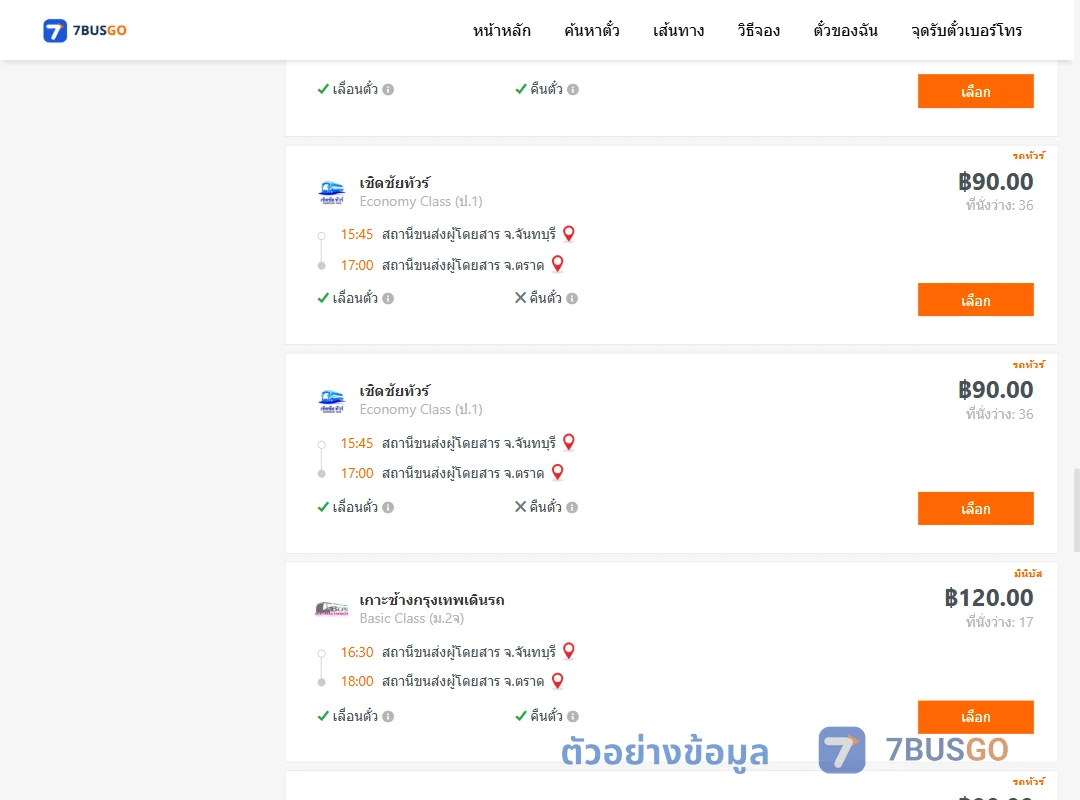 ตัวอย่างผลค้นหา จันทบุรี-ตราด