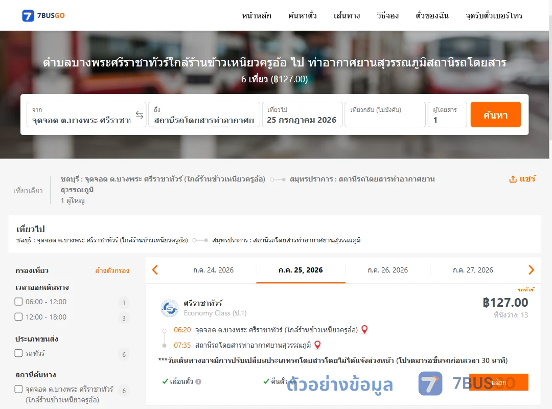 ตัวอย่างผลค้นหา บางพระ-ท่าอากาศยานสุวรรณภูมิ