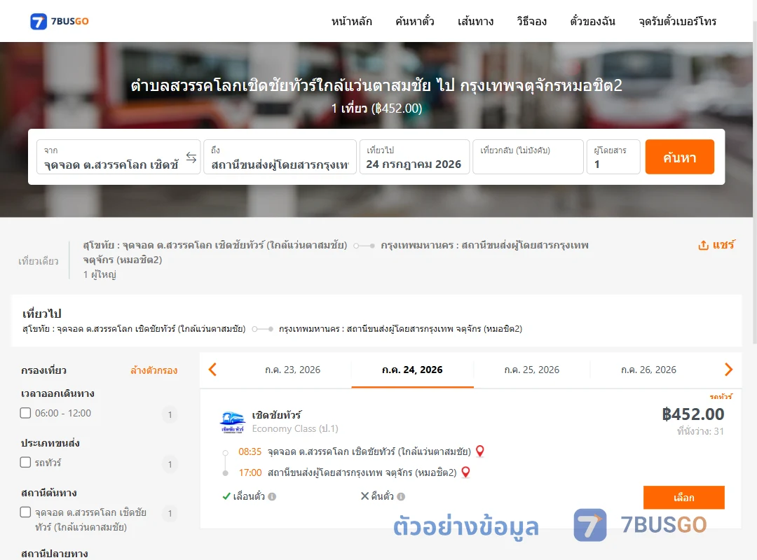 ตัวอย่างผลค้นหา ตำบลสวรรคโลกเชิดชัยทัวร์ใกล้แว่นตาสมชัย-หมอชิต2