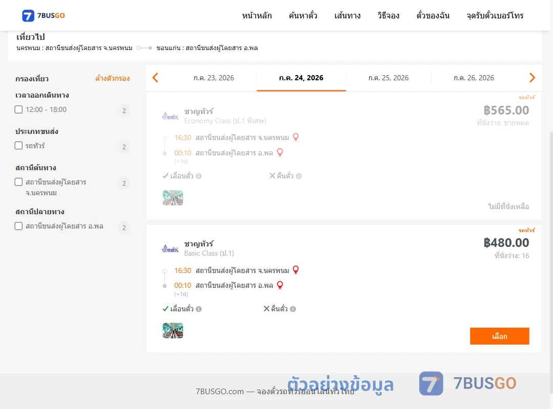 ตัวอย่างผลค้นหา นครพนม-พล