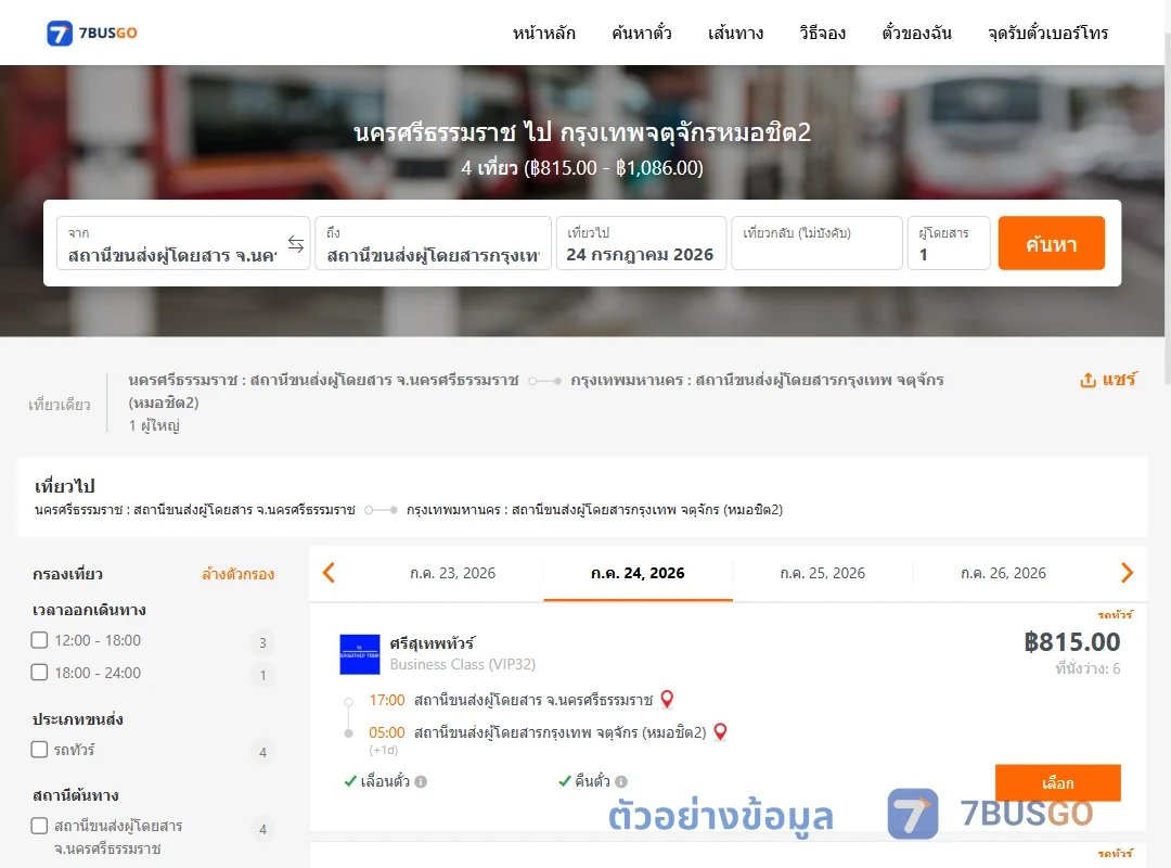 ตัวอย่างผลค้นหา นครศรีธรรมราช-หมอชิต2
