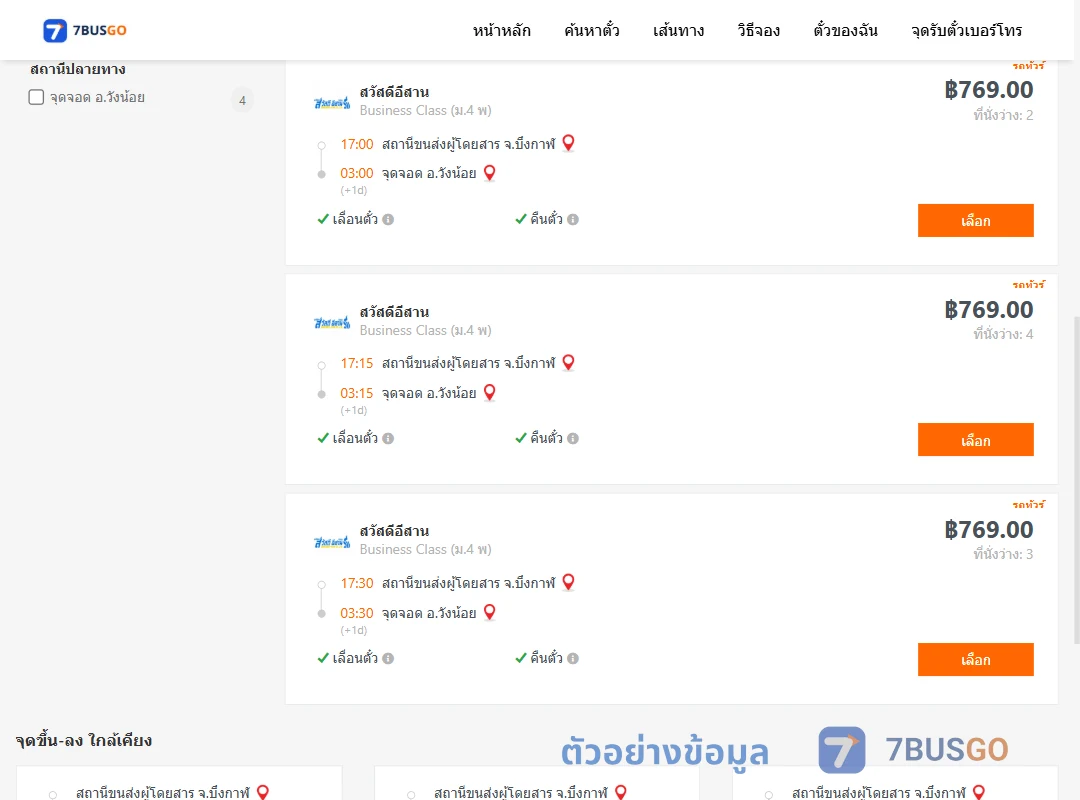 ตัวอย่างผลค้นหา บึงกาฬ-วังน้อย
