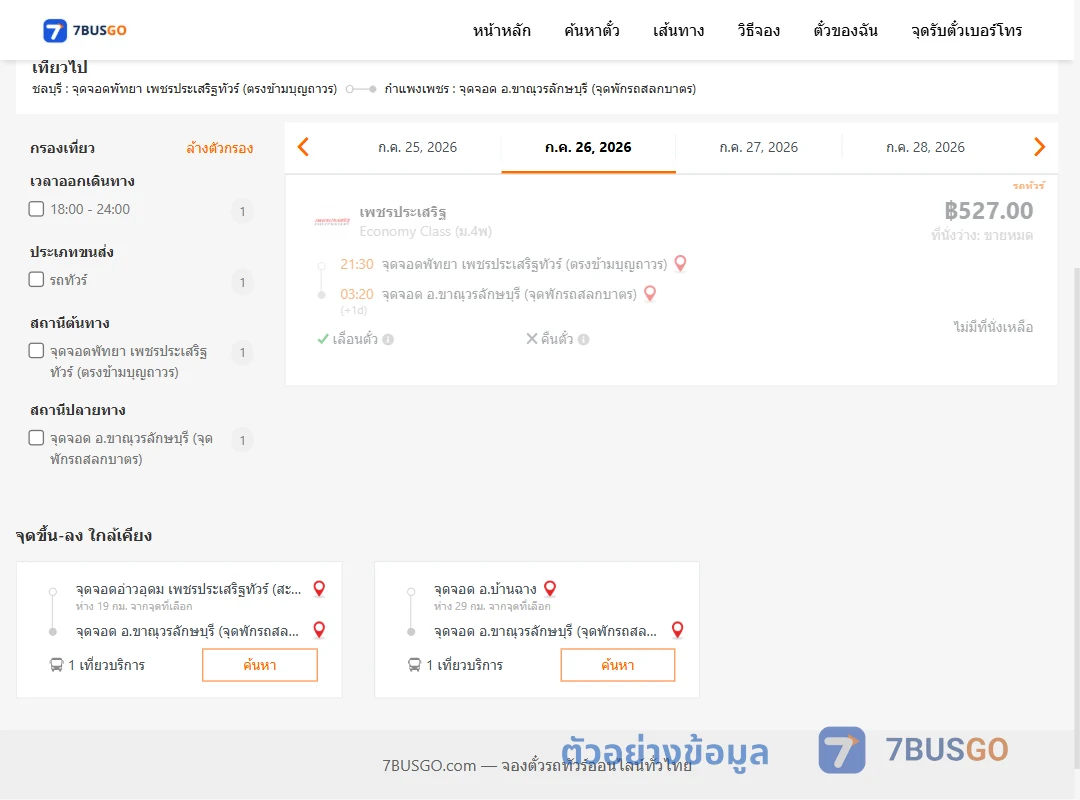 ตัวอย่างผลค้นหา พัทยา-ขาณุวรลักษบุรีจุดพักรถสลกบาตร