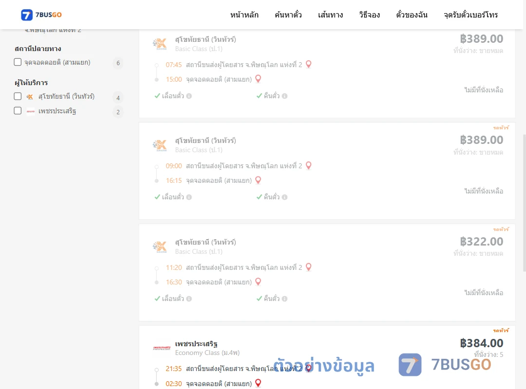 ตัวอย่างผลค้นหา พิษณุโลกแห่งที่2-ดอยติสามแยก