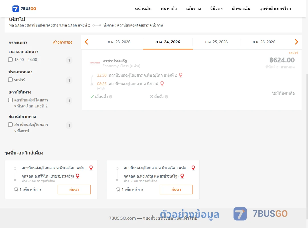 ตัวอย่างผลค้นหา พิษณุโลกแห่งที่2-บึงกาฬ