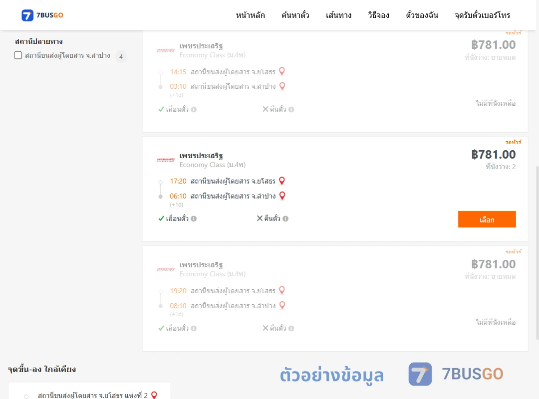 ตัวอย่างผลค้นหา ยโสธร-ลำปาง