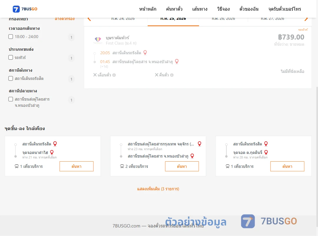ตัวอย่างผลค้นหา รังสิต-หนองบัวลำภู