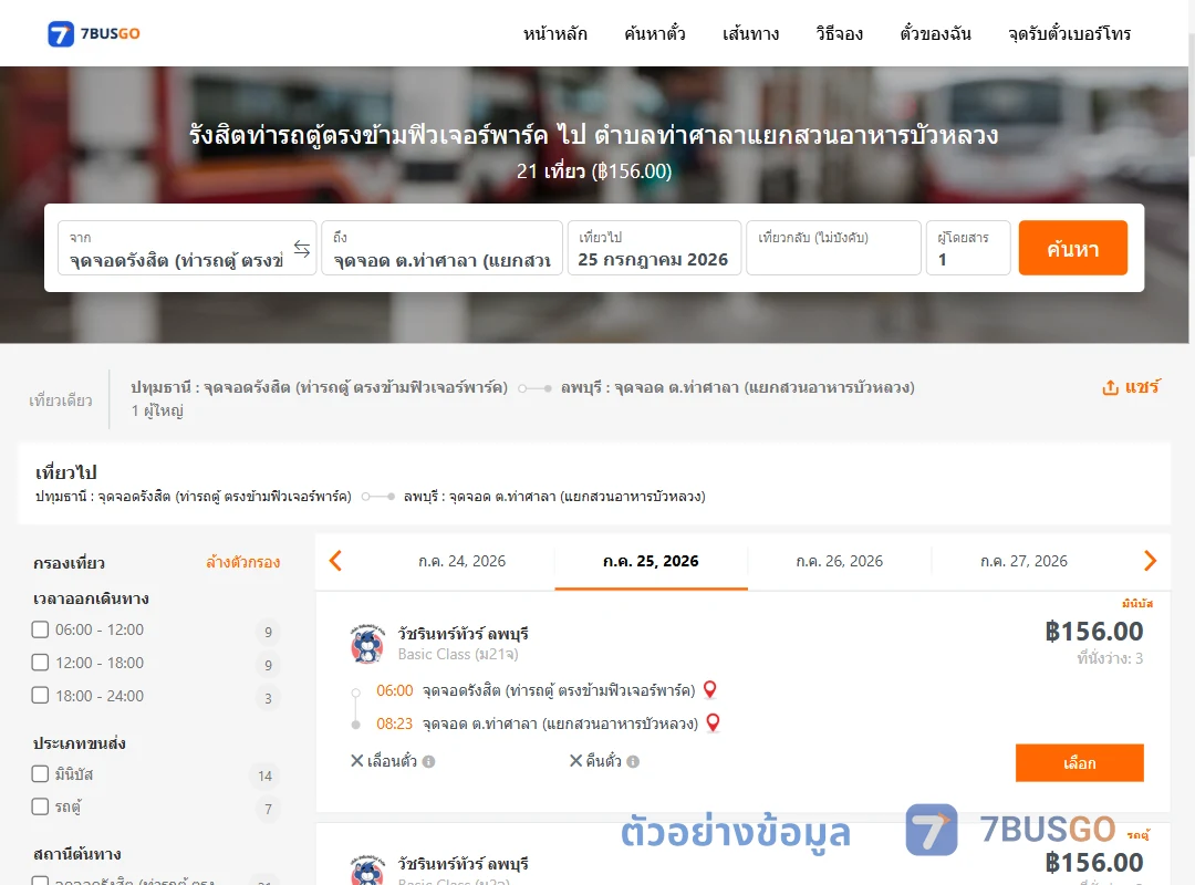 ตัวอย่างผลค้นหา รังสิต-ตำบลท่าศาลาแยกสวนอาหารบัวหลวง