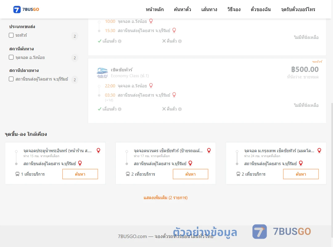 ตัวอย่างผลค้นหา วังน้อย-บุรีรัมย์