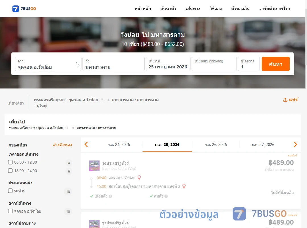 ตัวอย่างผลค้นหา วังน้อย-มหาสารคาม