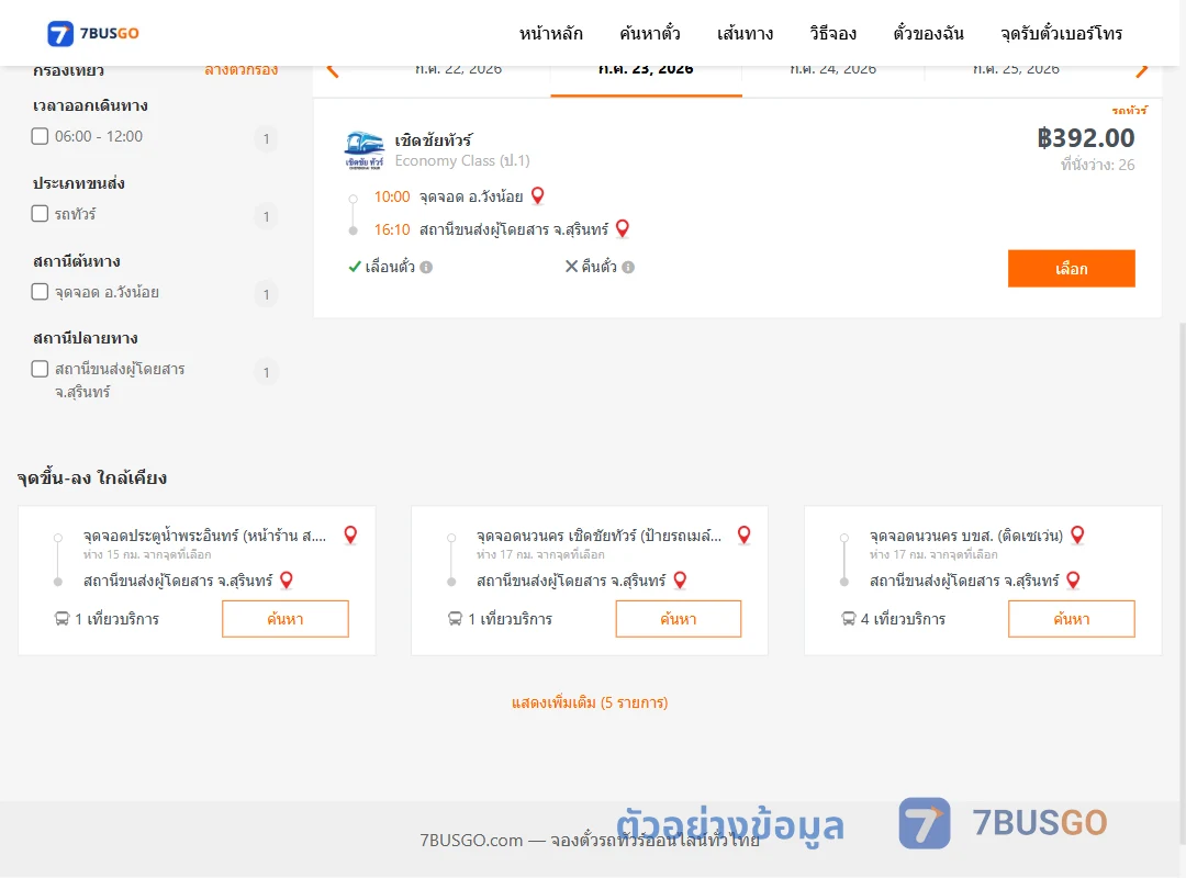 ตัวอย่างผลค้นหา วังน้อย-สุรินทร์
