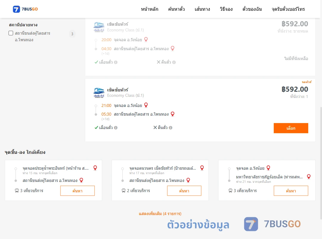 ตัวอย่างผลค้นหา วังน้อย-โพนทอง
