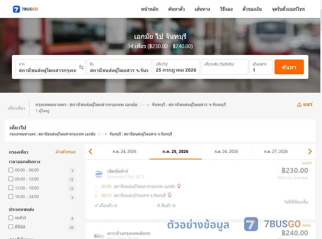 ตัวอย่างผลค้นหา เอกมัย-จันทบุรี