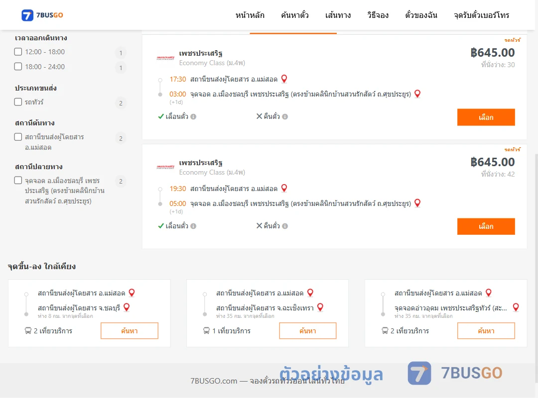 ตัวอย่างผลค้นหา แม่สอด-เมืองเพชรประเสริฐตรงข้ามคลินิกบ้านสวนรักสัตว์ถ.ศุขประยูร