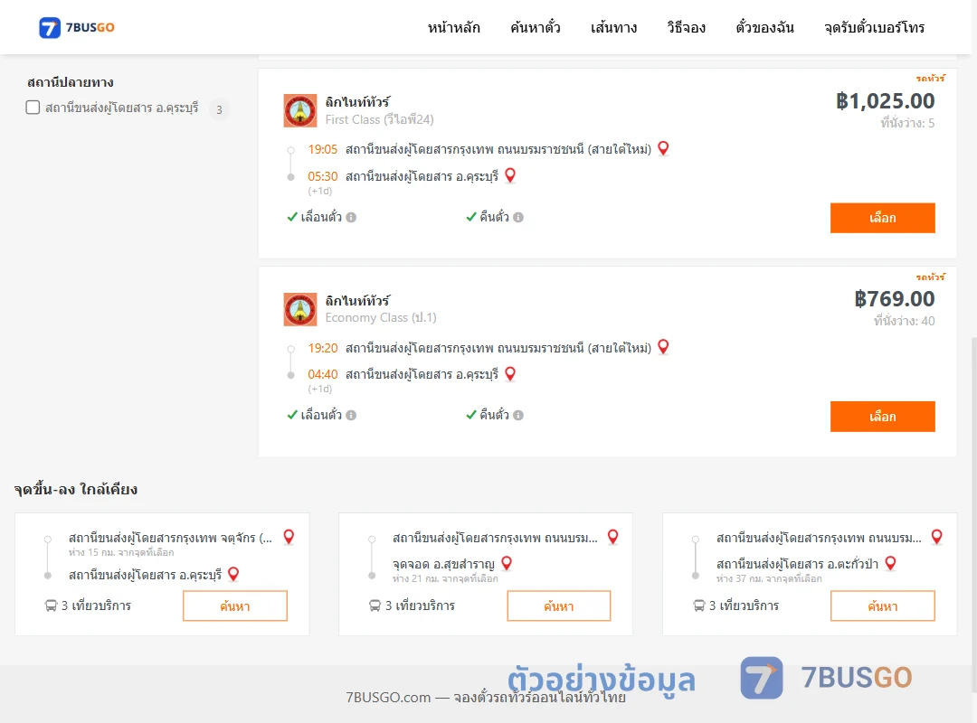 ตัวอย่างผลค้นหา กรุงเทพ-คุระบุรี