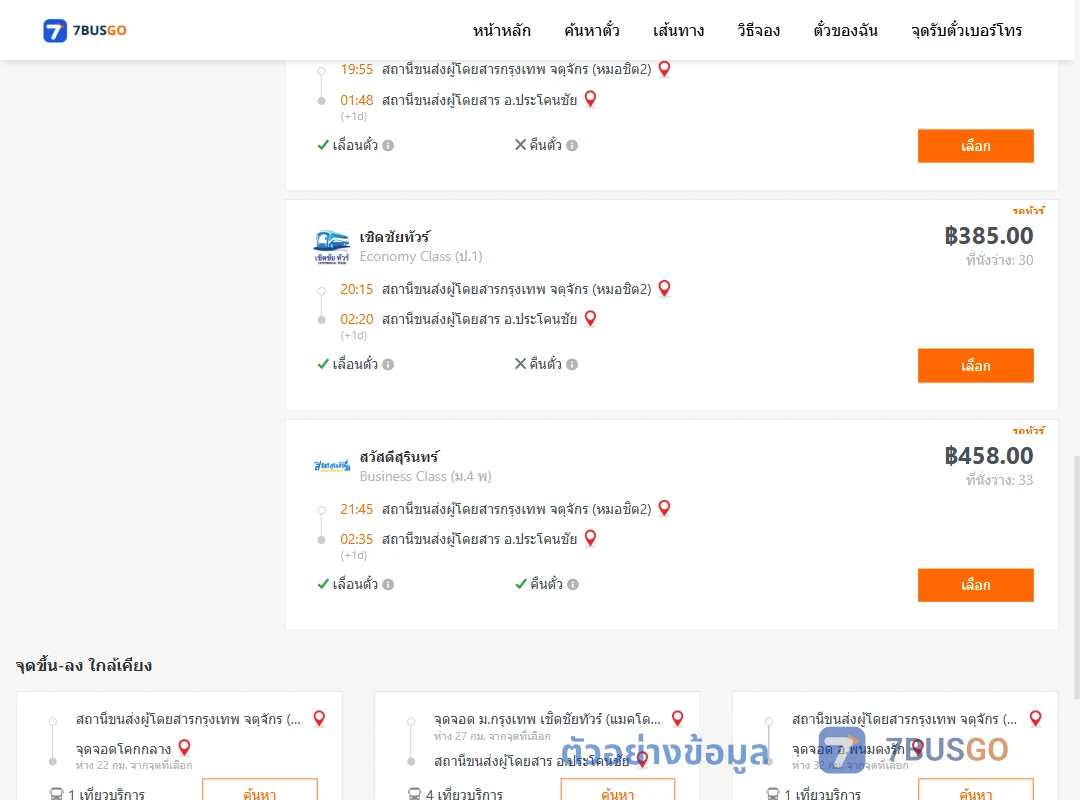 ตัวอย่างผลค้นหา กรุงเทพ-ประโคนชัย