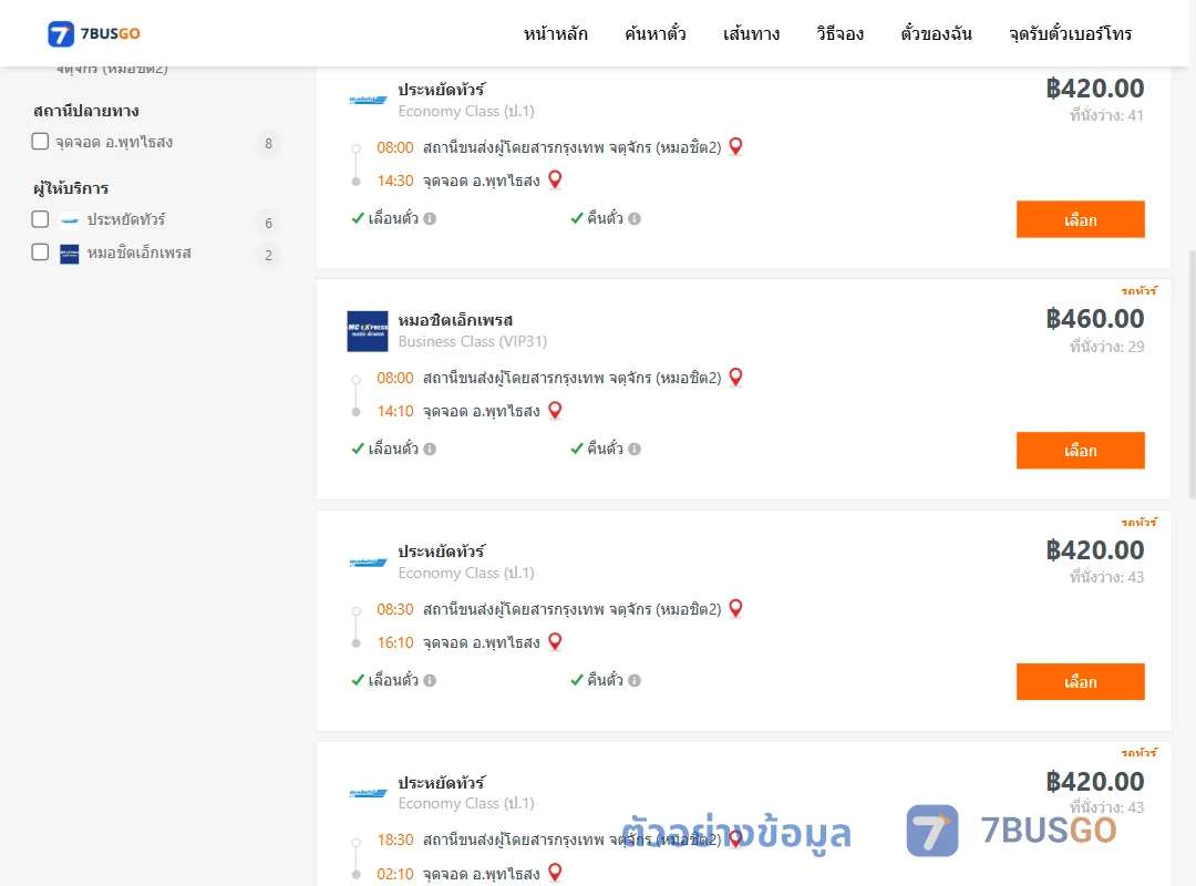 ตัวอย่างผลค้นหา กรุงเทพ-พุทไธสง