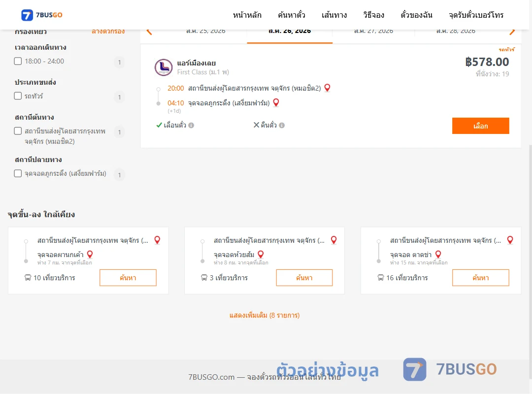 ตัวอย่างผลค้นหา กรุงเทพ-ภูกระดึง