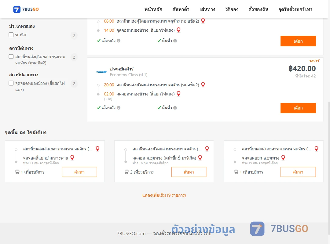 ตัวอย่างผลค้นหา กรุงเทพ-หนองบัววง