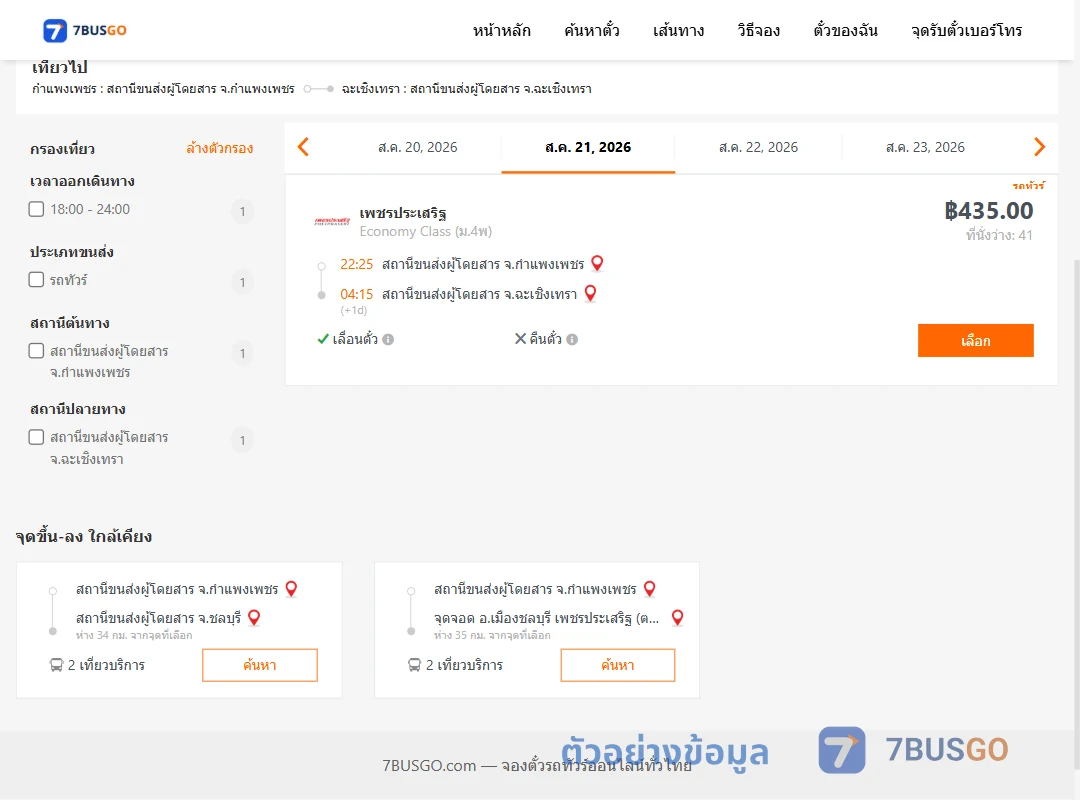 ตัวอย่างผลค้นหา กำแพงเพชร-ฉะเชิงเทรา