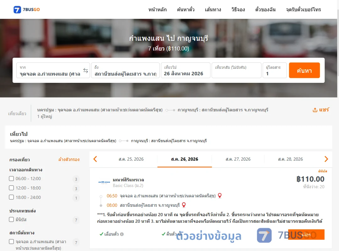 ตัวอย่างผลค้นหา กำแพงแสน-กาญจนบุรี