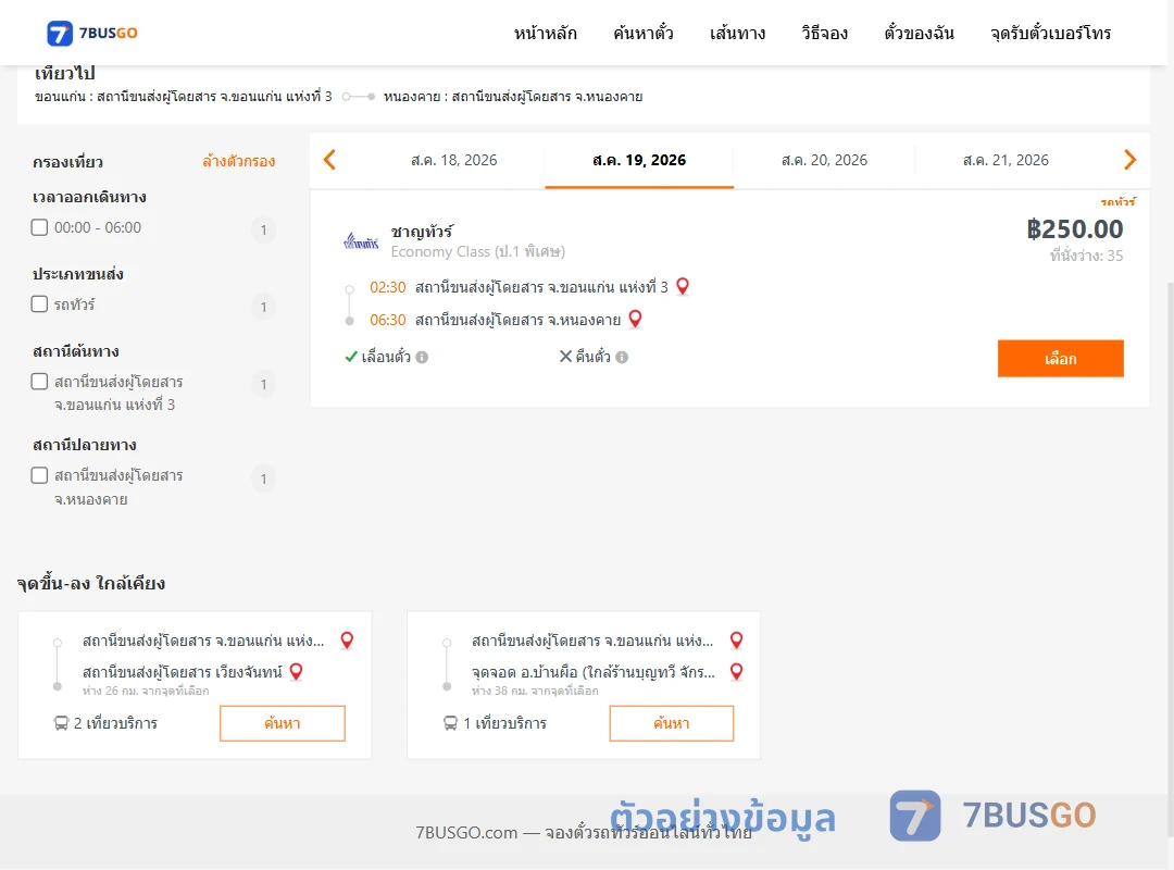 ตัวอย่างผลค้นหา ขอนแก่น-หนองคาย