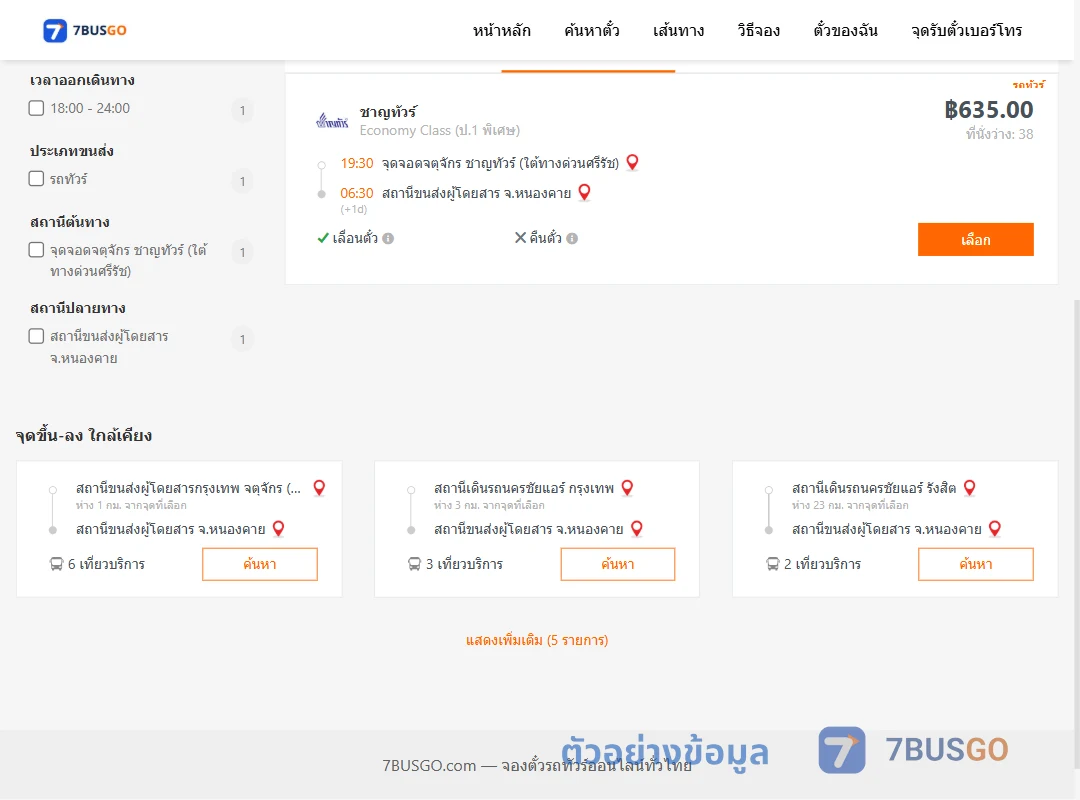 ตัวอย่างผลค้นหา จตุจักร-หนองคาย