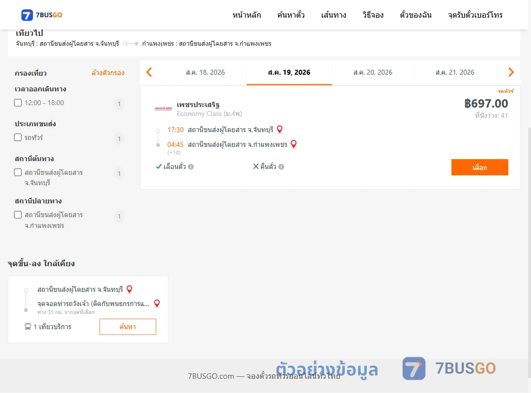 ตัวอย่างผลค้นหา จันทบุรี-กำแพงเพชร