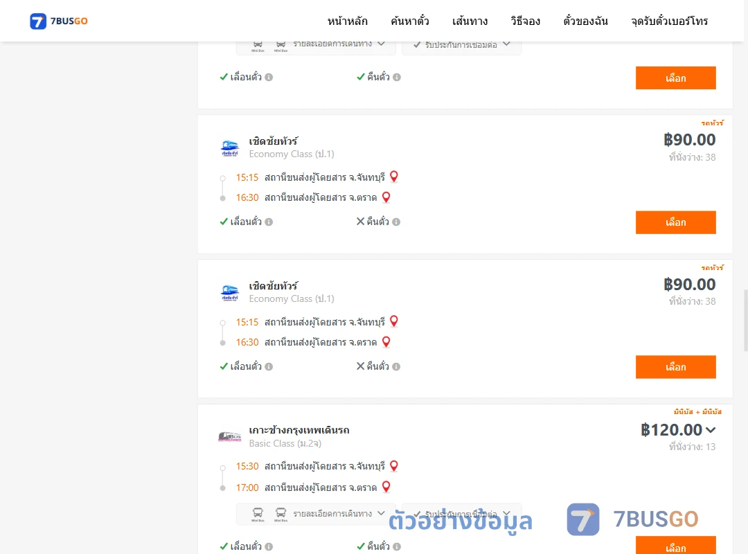 ตัวอย่างผลค้นหา จันทบุรี-ตราด