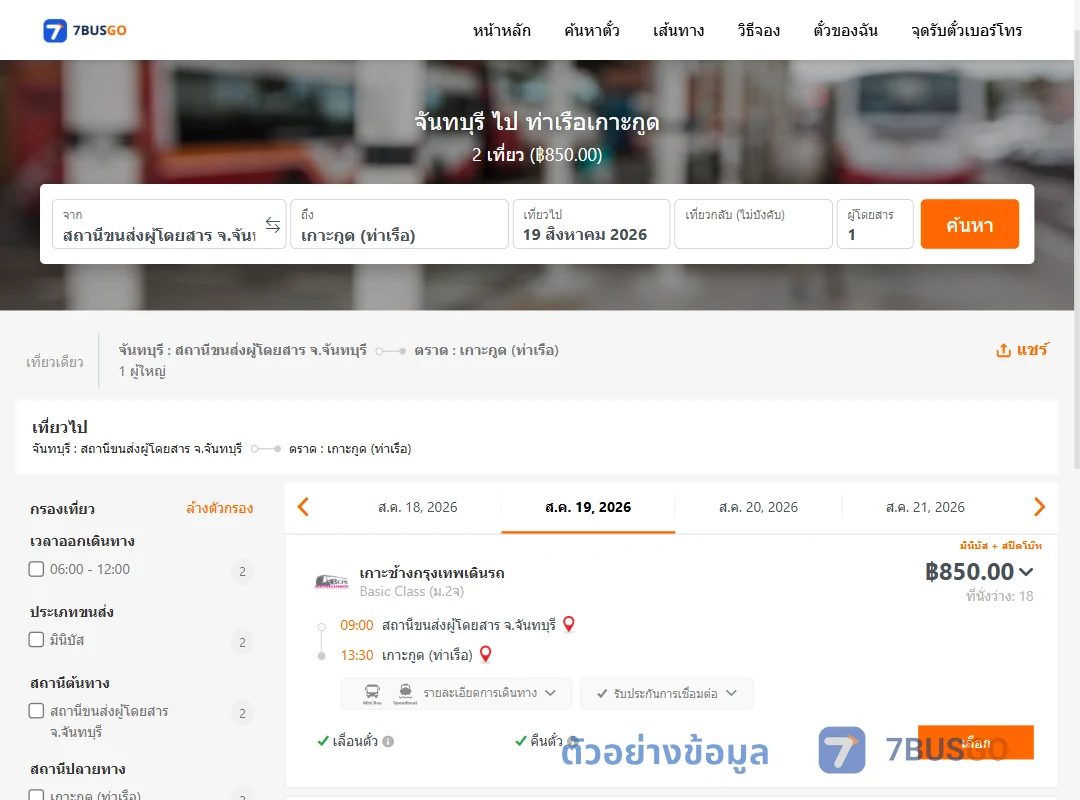 ตัวอย่างผลค้นหา จันทบุรี-ท่าเรือเกาะกูด