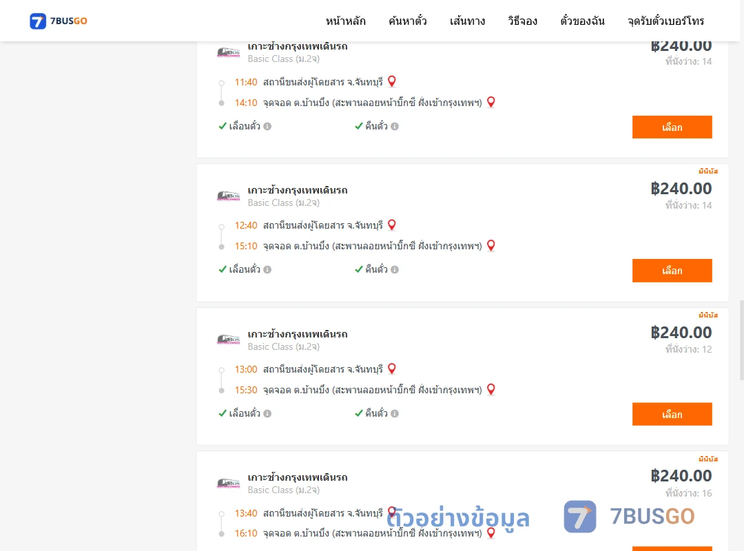 ตัวอย่างผลค้นหา จันทบุรี-บ้านบึง